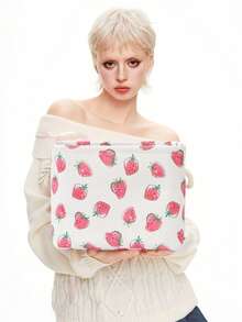 ROMWE Kawaii Cartoon Strawberry Pattern Portable Large-Capacity Laundry Basket, - strawberry - View 5