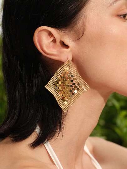 Glisma ZAA Mesh Metal Earrings, Fashionable Metal Diamond Sequin Tassel Earrings, European And American Exaggerated Metal Sheet Earrings, Cross-Border Earrings, Earrings For Women,Gold Earrings