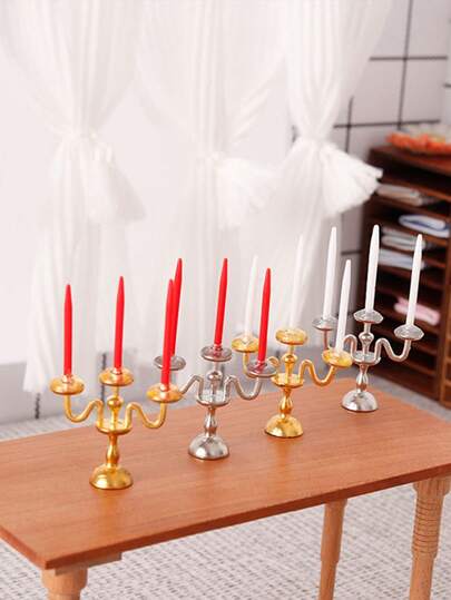 MINKOJA - SELECTS 1件/4件装 1:12 娃娃屋迷你烛台，复古风格三头烛台，迷你装饰品