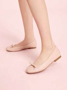 CUCCOO DOLLMOD Cute Fairy Flat-Bottomed Bow Commuter Shoes New Spring And Summer New Low Vamp Slip-On Comfortable Soft-Soled French Ballet Shoes Grandma Shoes Valentine's Day - Baby Pink - View 3