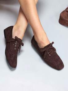 CUCCOO GRLICON Women's Casual Lace-Up Flat Loafers - Rust Brown - View 6