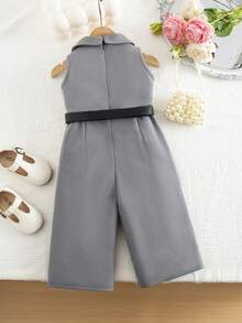 SHEIN Baby Girls' Casual Minimalist Gray Lapel Jumpsuit - Grey - View 2