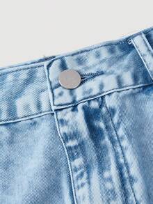 Sweetra 女士休闲荷叶边牛仔迷你裙 - 藍色 - 查看 3