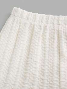 Firerie Kids 少女杏色纹理面料不对称肩部上衣+宽松长裤两件套，休闲时尚，百搭，适合派对、郊游、姐妹合照、公园、露营、度假、日常休闲等场合。 - 杏色 - 查看 5