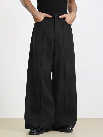 TOKVUE 男士基本款休闲纯色宽松裤黑色阔腿裤阔腿裤阔腿裤男宽松宽腿裤秋季