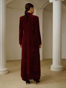 ZEYLAH Women's Corduroy Lapel Collar Fashionable Versatile Long Sleeve Trench Coat, Suitable For Autumn/Winter Outings - Red - View 6