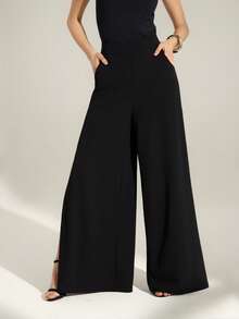 SHEIN Tall Commute Minimalist Office Old Money Simple Sexy And Elegant Black And White Polka Dot Women's Pants - Black - View 4