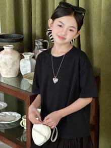 Dazy Kids 女童蝴蝶结装饰圆领针织短袖T恤，夏季 - 黑色 - 查看 5