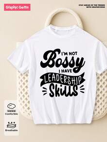 Teenage Girls' Casual Short Sleeve T-Shirt With Slogan Print Style Hit  Summer Tops - White - View 5