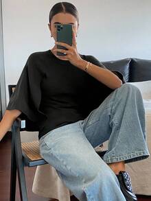 Livesso Spring & Summer Black Loose Casual Business Shawl Collar Pullover Sweater, Fashion Office Streetwear Design For Women - Black - View 2