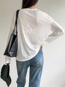 DAZY 女士宽松休闲商务办公长袖T恤，百搭街头风，春夏款 - 白色 - 查看 2