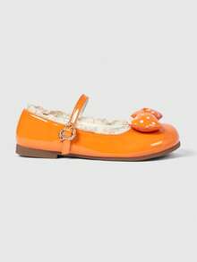 ROMWE Kawaii Damen Mode transparente Schleife Dekoration Ballerinas süße Mary Jane kleine Lederschuhe Slip-On Loafer weiche Sohle Rock Anzugschuhe - Orange helle Lederspitze + Schleife Polka Dot - Übersicht 4