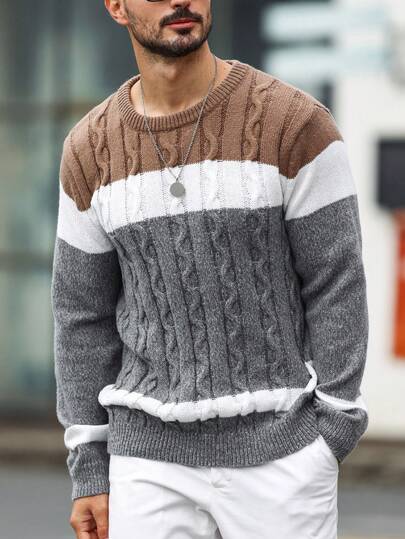 EGENSIO 男士圆领毛衣、长袖针织套头衫，适合休闲装、居家装、上班通勤装、送给男朋友/家人的礼物、秋冬圣诞节、秋季