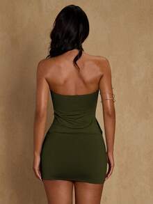Glamine 女士时尚性感露背吊带迷你连衣裙 - 軍綠色 - 查看 2