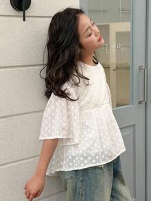 Dazy Kids Tween Girls' Floral Embroidery Decor Round Neck Casual Versatile Daily Wear Short Sleeve Blouse Summer - White - View 7