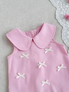 SHEIN Girls' Summer Dress, Baby Girl Cute Sleeveless Princess Dress With Peter Pan Collar - Pink - View 3