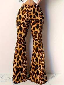 DrmWander Women Leopard Print Flare Leg Pants, Simple & Fashionable - Multicolor - View 3