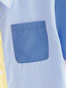 HIMLAND Áo sơ mi nam tay ngắn, kẻ sọc phối màu, cài một hàng khuy, kiểu dáng thường ngày, đa năng. - Nhiều màu - Xem 4