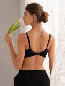 DesireSculpt 1pc Lightly Padded Underwire Lace Supportive Basic Daily Bra - Black - View 2