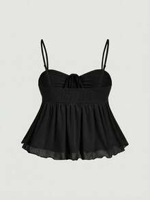 SHEIN MOD Plus Size Women Casual Solid Color Camisole & Mini Skirt Set - Black - View 7