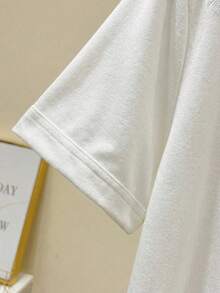 EMERY ROSE 大码女式蕾丝拼接休闲T恤，通勤休闲装 - 白色 - 查看 5