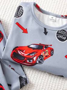 2pcs/Set Young BoyCasual Truck & Letter Print Short Sleeve Top And Elastic Waist Leggings Knit Loungewear Set Snug Fit Car Graphic Set Boys Sleepwear Tight Fit Pajamas Boys Car Pajamas - Grey - View 3