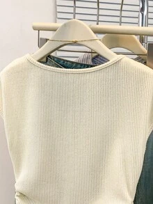 GlowEve Women's Casual Bow Embroidery Side Drawstring Short Sleeve T-Shirt, Summer - Apricot - View 3