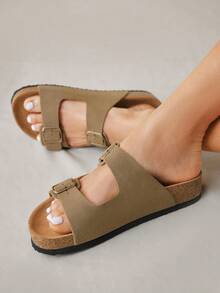 Solecia Sandalias de playa minimalistas y casuales para damas en Navidad - Caqui - Ver 5