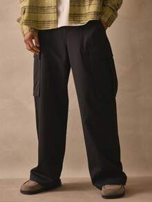 Musero 常规版型，缝线细节，双层平纹印花，Crago风格翻盖口袋长裤，春夏必备街头风单品 - 黑色 - 查看 3