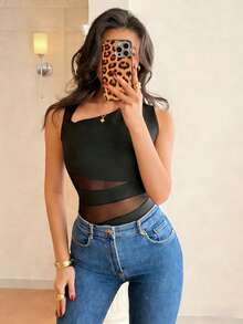 Rafferiza Elegant Figure-Hugging And Sexy Asymmetrical Neckline Mesh-Panel Sleeveless Black Bodysuits Black Bodysuits Elegant Sexy And Stylish Black Crew-Neck Sleeveless Bodysuits Geometric Mesh-Panel Figure-Hugging Knit Bodysuits For Women Spring/ Elegant Women's Bodysuits Women's Red Bodysuits Women's Party Bodysuits Women's Beach Bodysuits Women's Casual Wear Millennial-Style Bodysuits Women's Birthday Outfits Summer Bodysuits Party Bodysuits Beach Bodysuits Wedding Bodysuits Elegant Bodysuits Casual Bodysuits Vacation Bodysuits - Black - View 5