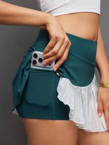Activina Pantalones de falda casual versátil para uso diario y deportes al aire libre con bolsillos y pliegues en colores patchwork para mujer - Blanco - Ver 7