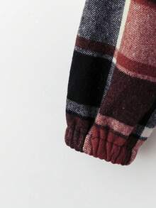 EMERY ROSE Chaqueta corta con cremallera y forro térmico a cuadros para mujer, otoño - Burdeos - Ver 4