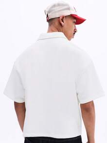 SUMWON Men's Boxy Fit Collared Polo Shirt With Embroidered Logo Chest Print Short Sleeve Casual Summer Top - Apricot - View 2