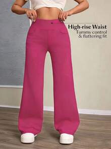 Flexra Quần jeans nữ dáng rộng, cạp cao, tối giản, thích hợp mặc đi làm hàng ngày. - Màu Hồng Tươi - Xem 5