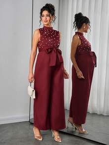 Momance Women's Elegant Sleeveless Round Neck Jumpsuit, Spring/Summer - Burgundy - View 5