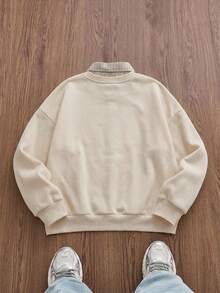 SWAVVY Men's Knitted Casual Loose Fit Long Sleeve 2 In 1 Fleece Sweatshirt - Apricot - View 2