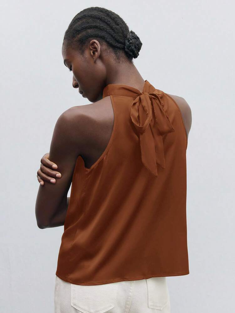 SHEIN Maija 여성용 솔리드 컬러 미니멀리스트 민소매 셔츠, 캐주얼 일상복