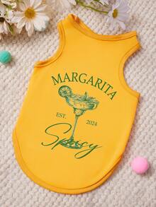 PETSIN 1件鸡尾酒薄荷柠檬字母印花宠物背心，黄色亲肤透气宠物服装 - 黃色 - 查看 1
