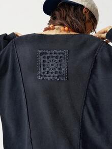 Bohemela 休闲针织拼接半拉链宽松水洗女式卫衣 - 黑色 - 查看 6