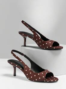 SHUZIA 女士简约优雅后系带细高跟凉鞋 - 咖啡棕 - 查看 6