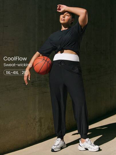 GLOWMODE 大码全天候闪亮清凉速干防晒运动裤，可调节抽绳腰带，插袋设计，宽松版型，适合慢跑训练、跑步、健身、日常运动穿着。