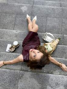 Siren Gaze Women's Burgundy Red Leather Dress Fashionable Ruched Autumn/Winter Sleeveless Ruched PU Mini Dress Solid Color Round Neck Ruched PU Leather Sleeveless Mid-Length Dress , Suitable For Party, Office, Outdoor, Liner Or Stand-Alone, Cocktail Dress Suitable For Going Out And Parties Christmas Dress,Summer Dresses For Women,Business Casual Woman New Year Elegant Evening Dress Spring Valentine's Day - Burgundy - View 14