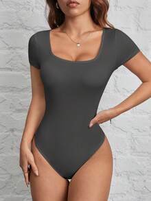 SHEIN PETITE 休闲简约女士两件套圆领短袖连体衣，适合夏季穿着 - 彩色 - 查看 7
