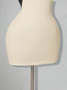 SHEIN ICON 纯色交叉露背休闲迷你连衣裙 - 杏色 - 查看 7