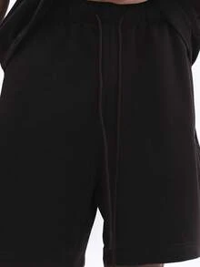 SUMWON Conjunto de camiseta de manga corta y pantalones cortos a juego con detalles de logo pequeño para uso casual de verano, en color negro - Café integral - Ver 7