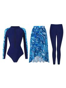 Swim Mulvari 三件套针织印花荷叶边性感比基尼套装，优雅夏季女士泳装，适合度假、派对、海滩等场合。 - 彩色 - 查看 7
