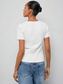 MAIJA Beach Cutout Hollow Out Short Sleeve Textured Knit Top - White - View 7