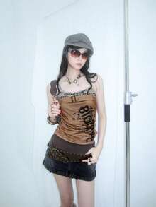 Bloopia Women's Knit Printed 2 In 1 Retro Sleeveless Fashionable Versatile New Tank Top - Multicolor - View 7