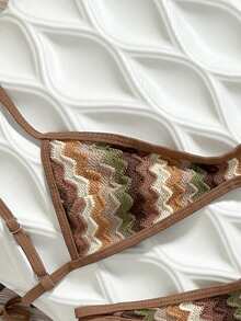 Swim Mod Spring/Summer Knit Jacquard Wireless Camisole Top And Swim Shorts Women's Beachwear Vacation Travel Bikini Set Textured Bikini Brazilian Bikini Set - Coffee Brown - View 3