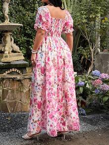 Lyrianda Plus Size Elegant Floral Print Cutout Dress, Spring/Summer - Multicolor - View 3